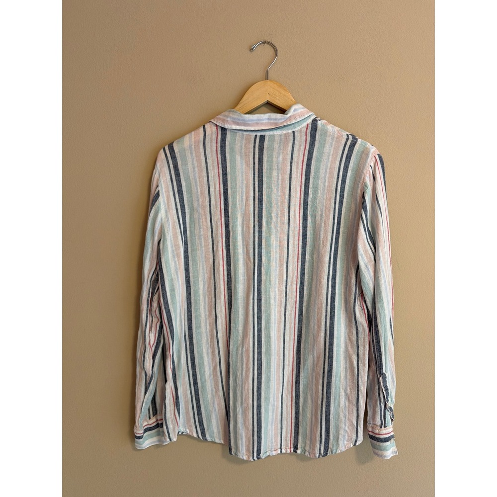 Sanctuary Boyfriend Shirt Womens Medium Linen Blend Striped Button Down - Picture 5 of 7